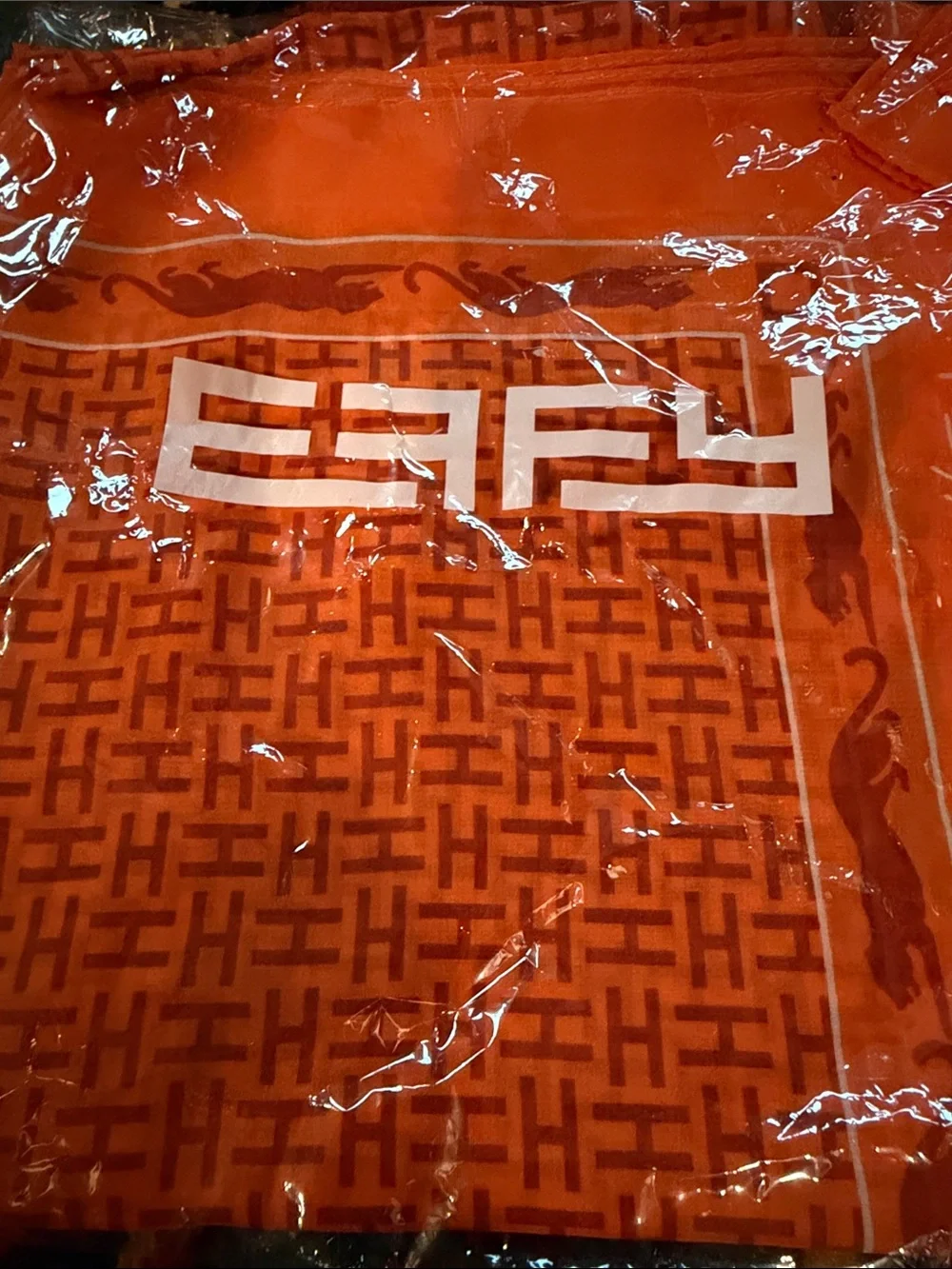 Effy Hematian Orange Geometric Checkerboard Monogram Scarf NEW
